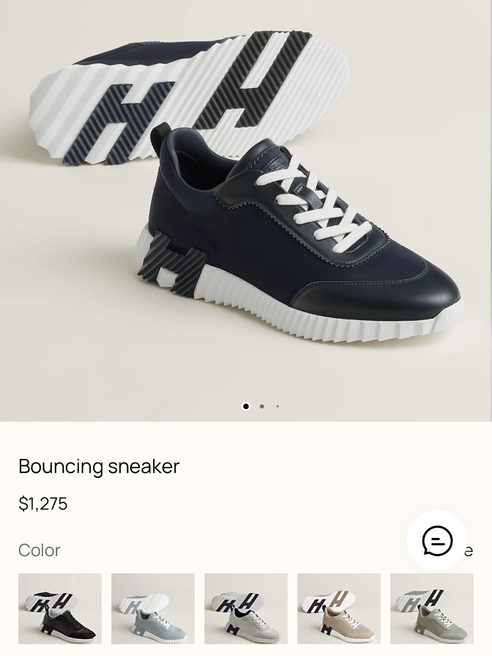 Hermes Navy and White Bouncing Sneaker with Textured Sole